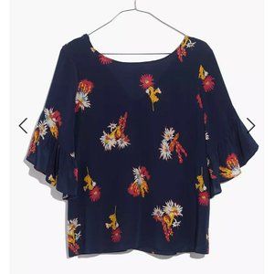 Madewell Silk Ruffle-Sleeve Top in Cactus Flower Size XL NWT